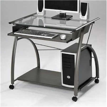 Silver Computer Desk with Keyboard Tray and Wheels